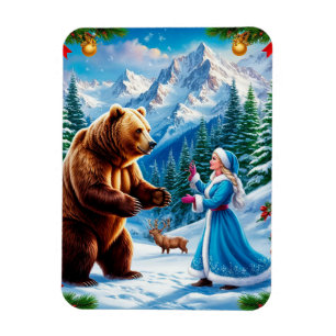 Magnet Flexible Jeune fille de neige enchantant la scène hivernale
