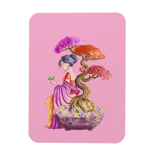 Magnet Flexible Jeune fille et son arbre japonnais géant. (Vertical)
