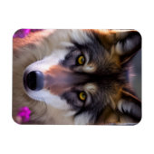 Magnet Flexible Jeune loup en fleurs rose fuchsia (Horizontal)