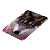 Magnet Flexible Jeune loup en fleurs rose fuchsia (Côté Gauche)