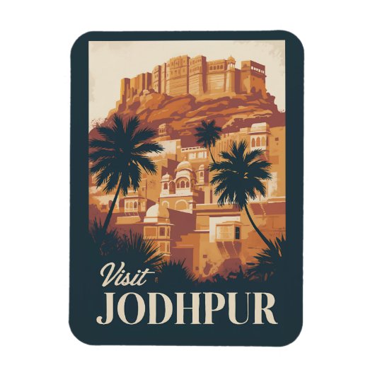 Magnet Flexible Jodhpur Inde Illustration Voyage Art Vintage (Vertical)