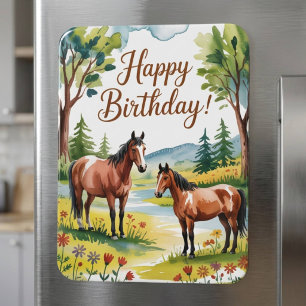 Magnet Flexible Joli Anniversaire Cheval Aquarelle Personnalisé