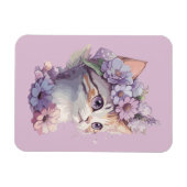 Magnet Flexible Joli Chat Aquarelle Violette avec Flore (Horizontal)