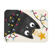 Magnet Flexible Joli chat avec lumières et étoile de Noël (Horizontal)
