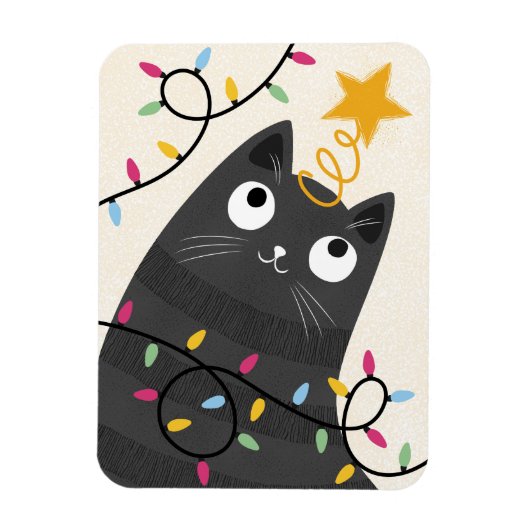 Magnet Flexible Joli chat avec lumières et étoile de Noël (Vertical)