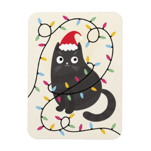Magnet Flexible Joli chat avec un chapeau de Père Noël et lumières
