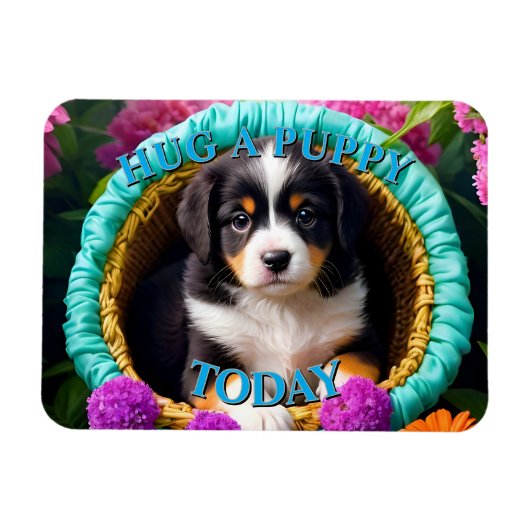 Magnet Flexible Joli chiot dans une panier (Horizontal)
