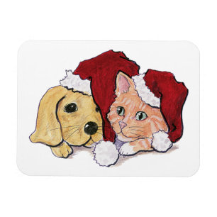 Magnet Flexible Joli Christmas Labrador Puppy et Orange Tabby