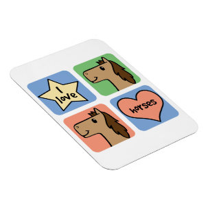 Magnet Flexible Joli Clip Art de Dessin Animé J'adore les Chevaux