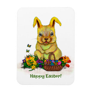 Magnet Flexible Joli lapin de Pâques avec oeufs et fleurs
