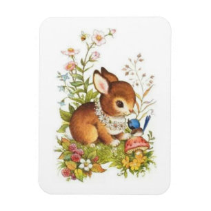 Magnet Flexible Joli Lapin De Pâques Du Printemps Vintage En Fleur
