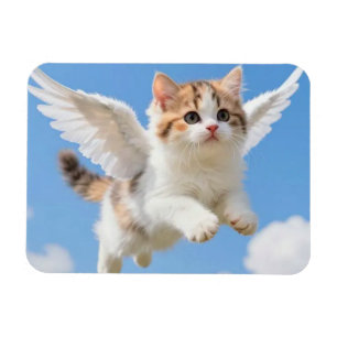 Magnet Flexible Joli Petit Chat Volant Calico Tabby Ciel Bleu