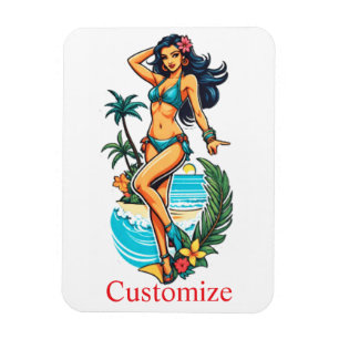 Magnet Flexible Jolie fille de plage en bikini aux cheveux noirs T