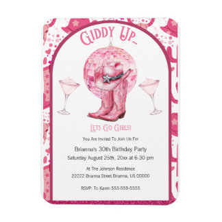 Magnet Flexible Jolie fille rose et Parties scintillant Invitation