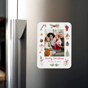 Magnet Flexible Jolie photo de Noël de famille à l'aquarelle