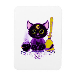 Magnet Flexible Jolie sorcière de chat noir d'Halloween