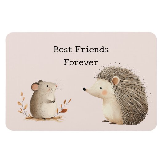 Magnet Flexible Jolis amis hérisson et souris bruns crème (Horizontal)