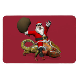 Magnet Flexible Jolly Santa Claus Riding Huge Panther Chameleon