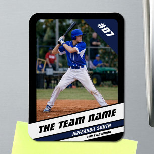 Magnet Flexible Joueur de baseball personnalisable noir bleu