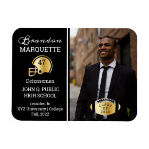 Magnet Flexible Joueur de football photo noir   Diplôme d'or