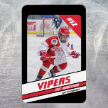 Magnet Flexible Joueur de hockey garde l'éponge sur le rouge vibra<br><div class="desc">Voici notre remarquable Black Red Ice Hockey Jersey Numéro Trading Card Magnet, un must pour tout jeune amateur de hockey ! Cet aimant respire le style et le dynamisme, mettant en vedette un jeune joueur de hockey en action sur fond d'audacieuses teintes noires et rouges. Parfait pour les enfants qui...</div>