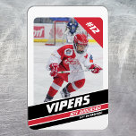 Magnet Flexible Joueur De Hockey Garder Sur Vigoureux Rouge Blanc<br><div class="desc">Voici notre fascinant Magnet de carte de commerce de numéro de jockey blanc rouge sur glace, un complément parfait à la collection de n'importe quel jeune fan de hockey! Avec son design élégant, qui présente une représentation dynamique d'un jeune joueur de hockey en action contre un arrière - plan blanc...</div>