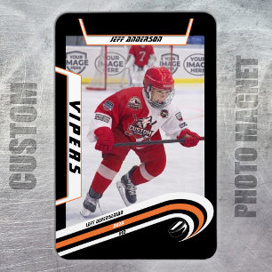 Magnet Flexible Joueur de hockey sur glace Cadeau sur fond orange 