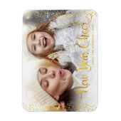 Magnet Flexible "Jour de l'An" Snowflakes d'or Typographie Photo (Vertical)