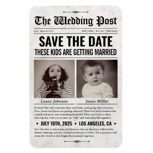 Magnet Flexible Journal de mariage personnalisé Enregistrer la dat (Vertical)