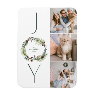 Magnet Flexible JOY Botanical Pine Wreath Photo Collage Noël