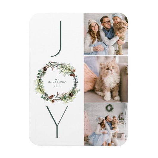 Magnet Flexible JOY Botanical Pine Wreath Photo Collage Noël (Vertical)