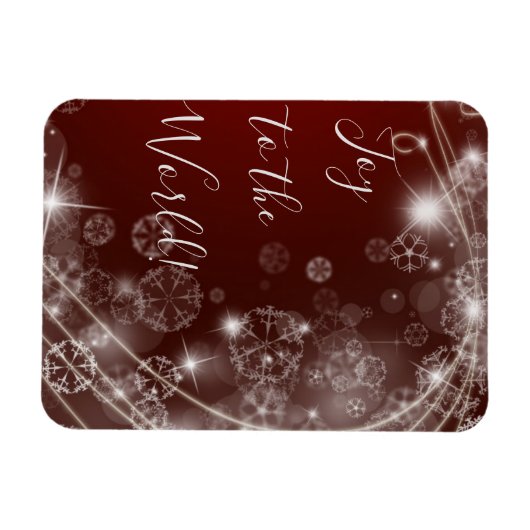 Magnet Flexible Joy to the World with White Snowflakes on Red (Horizontal)
