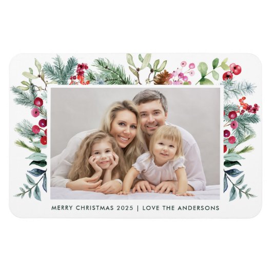Magnet Flexible Joyeuse aquarelle Noël Holly Berry Photo (Horizontal)