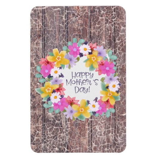 Magnet Flexible Joyeuse Fête des Mères Aquarelle Fleurs Wreath (Vertical)