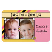 Magnet Flexible Joyeuse vie ajouter 2 photos et noms rose jaune (Horizontal)