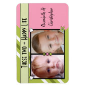 Magnet Flexible Joyeuse vie ajouter 2 photos et noms vert rose (Vertical)