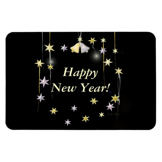 Magnet Flexible Joyeuses étoiles du Nouvel An en noir (Horizontal)