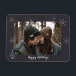 Magnet Flexible Joyeuses Fêtes Photo Chalkboard Design Snowflakes<br><div class="desc">Customisez cet aimant photo Happy Holidays avec votre photo d'hiver préférée.</div>