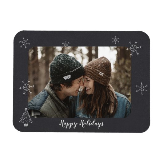Magnet Flexible Joyeuses Fêtes Photo Chalkboard Design Snowflakes (Horizontal)