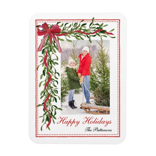 Magnet Flexible Joyeuses vacances Mistletoe Red Bow Family Photo (Vertical)