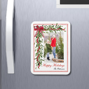 Magnet Flexible Joyeuses vacances Mistletoe Red Bow Family Photo