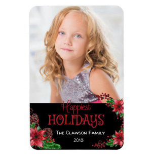 Magnet Flexible Joyeuses vacances Poinsettia Photo de famille