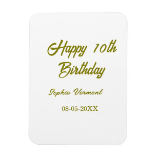 Magnet Flexible Joyeux 10e anniversaire nom date or simple minima