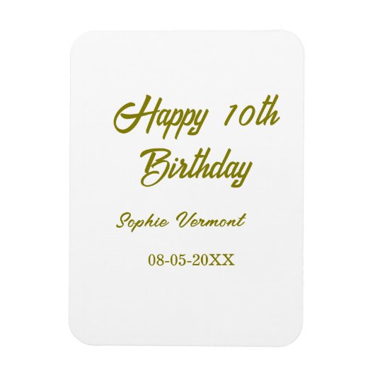 Magnet Flexible Joyeux 10e anniversaire nom date or simple minima (Vertical)