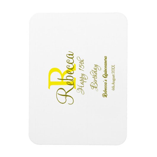 Magnet Flexible Joyeux 15e anniversaire jaune ajouter nom monogram (Vertical)