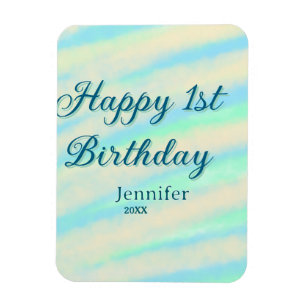 Magnet Flexible Joyeux 1er anniversaire enfants bébé bleu vert pas