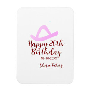 Magnet Flexible Joyeux 20e anniversaire fille cowboy rose nom date