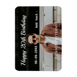 Magnet Flexible Joyeux 20e anniversaire simple photo ajouter nom d