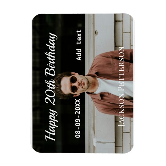 Magnet Flexible Joyeux 20e anniversaire simple photo ajouter nom d (Vertical)