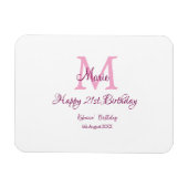 Magnet Flexible Joyeux 21e Anniversaire rose ajouter nom monogramm (Horizontal)